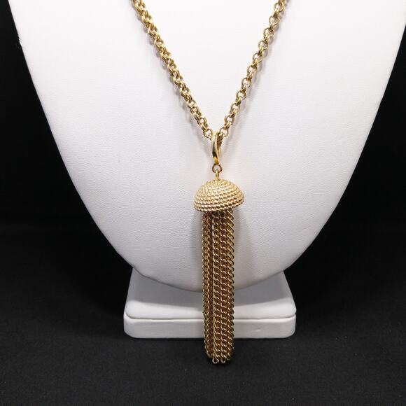 Vintage Sarah Coventry Gold Tassel Necklace, Removable Pendant, 1970s Jewelry - Picture 2 of 10